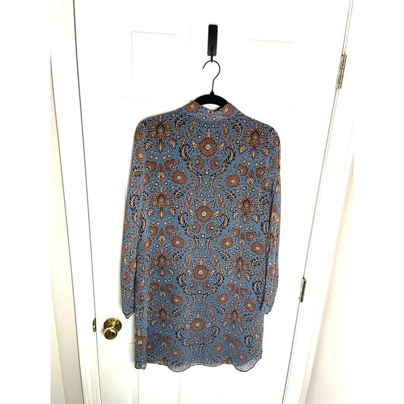 CAbi Women's sz. M Provincial Boho Collared Shift Moody Floral Dress Dusty Blue - Picture 3 of 7